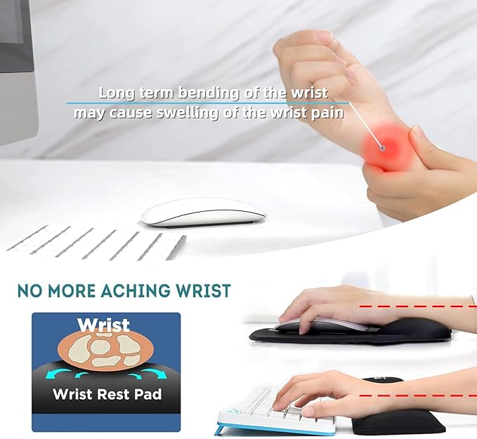 Ergonomic Keyboard Wrist Rest Pad and Mouse Pad Hand Support for Laptop Computer Wrist Rest Support Cushion Memory Foam Set for Office Gaming Easy Typing - Black