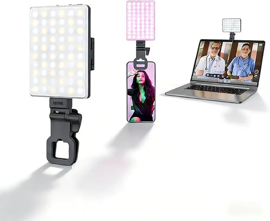 Selfie Light for iPhone-Camera Light for Content Creator-Portable Light-Clip on Light with 3 Mode&10 Brightness Level, Ring Light for Phone TikTok-Makeup-Video Recording-Vlog-Laptop Black
