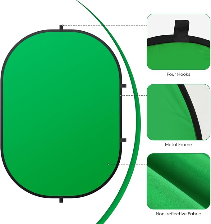 3x5ft/100x150cm Green Screen Backdrop for Photography, Double Sided Green Screen and Blue Screen, 2 in 1 Collapsible and Reversible Background for Photography, YouTube Videos,and Live Streaming