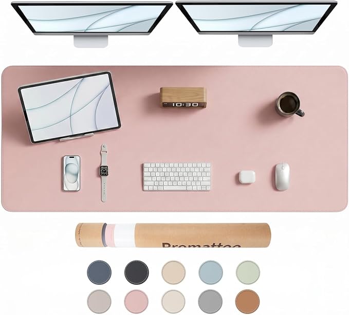 Large Desk Pad Non-Slip Desk Mat Protector for Keyboard Mouse Waterproof Vegan Leather Surface Faux Leather Laptop Mat Smooth Mouse Pad Premium Gift Tube Sakura Pink 55" x 23"