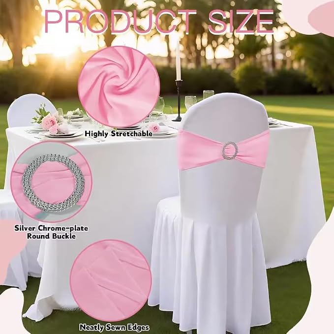 Tvoip 10PCS Chair Cover Stretch Band with Buckle Slider Sashes Bow Wedding Banquet Chair Decoration (Pink)