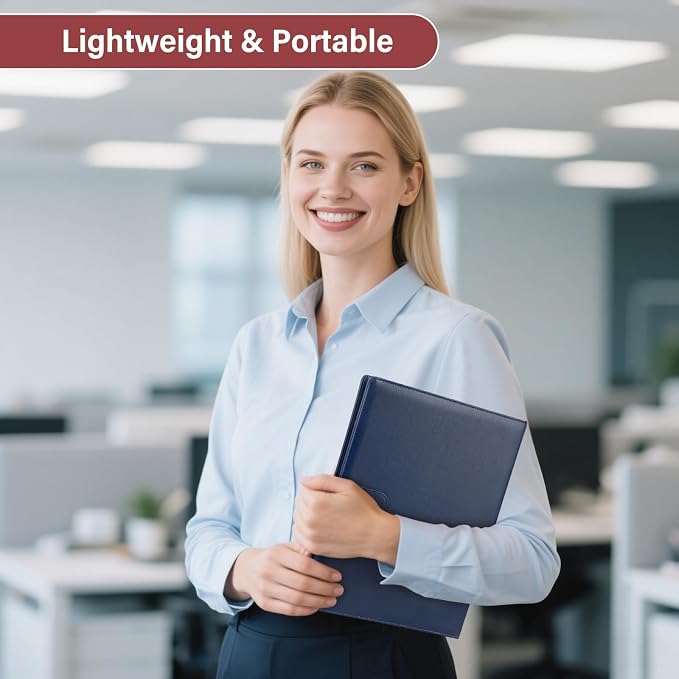 Professional Padfolio,Blue Faux Leather Portfolio Binder | Includes clipboard,business card holder and document storage for office,conference,interviews,resume papers and business use