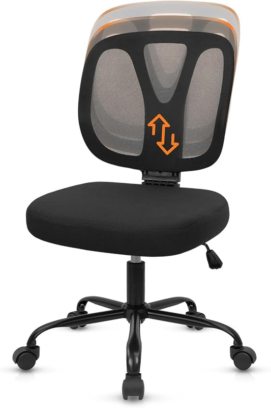 CLATINA Armless Home Office Chair, 360° Swivel Rolling Desk Chair with Lumbar Support and Wheels, Adjustable Height Mesh Back Small Ergonomic Computer Task Chair for Conference Waiting, Black