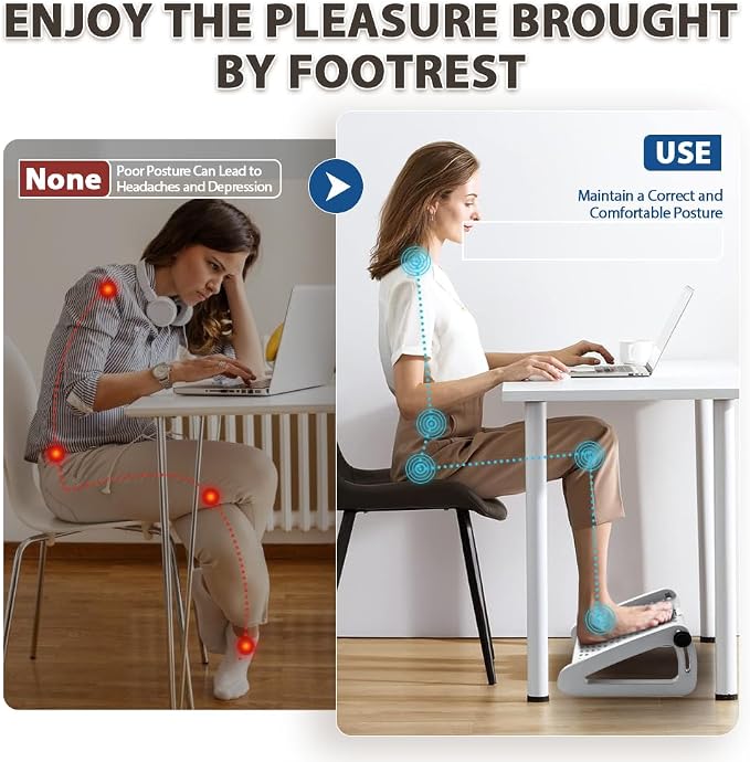 CasaZenith Foot Rest, Six Heights Adjustable Foot Rest for Under Desk at Work, Ergonomic Foots Stool for Under Office Desks, Under Desk Footrest with Foot Massage Roller, Chair Footrest - White
