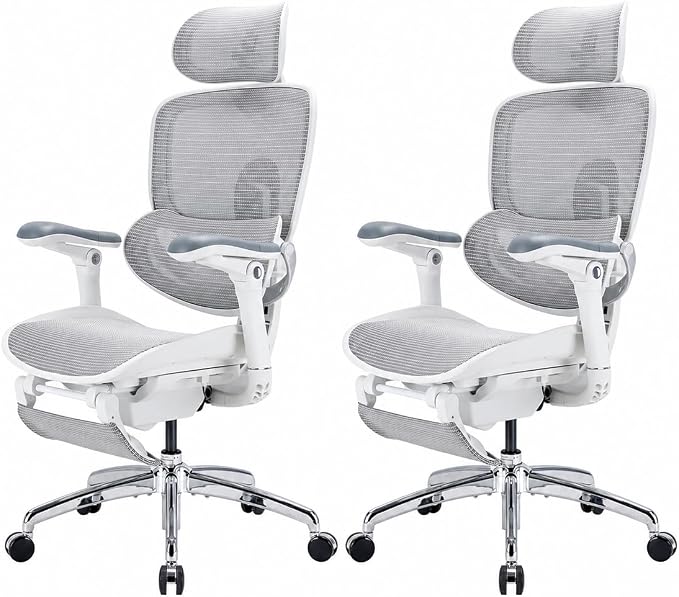 SIHOO Doro C300 Pro V2 Ergonomic Office Chair with Footrest & Full-Body Adaptive Support, 8D Armrests & Breathable Mesh, Comfy High Back Computer Desk Chair for Long Hours, 135° Recline, 2 Packs, GREY