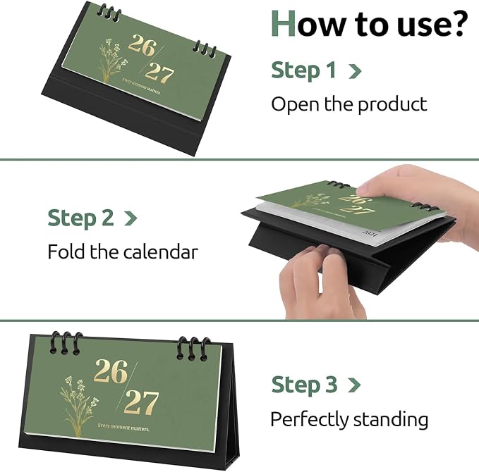 Small Desk Calendar 2026-2027, Desktop Calendar 20 Months - Runs From May 2026 Until Dec. 2027, Mini Standing Flip Calendar for Home, School and Office Supplies, 6.3" x 3.1"