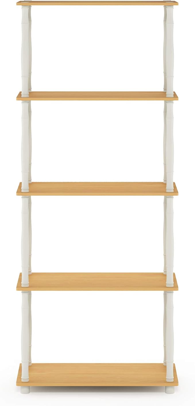 Furinno TURN-S-TUBE Storage Shelves, 5-Tier Book Shelf, Corner Shelf, Toolless Open Shelves, Classic Tubes, for Organization and Storage, Living Room, Garage, Home Office, Beech