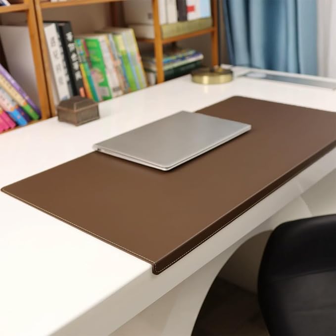 Leather Desk Mat with Stitched Edges & Edge Protection, Non-Slip Large Office Desk Mouse Pad for Work Game Typing, Waterproof Writing Table Extended Protector (Brown,31.5"x19.7")