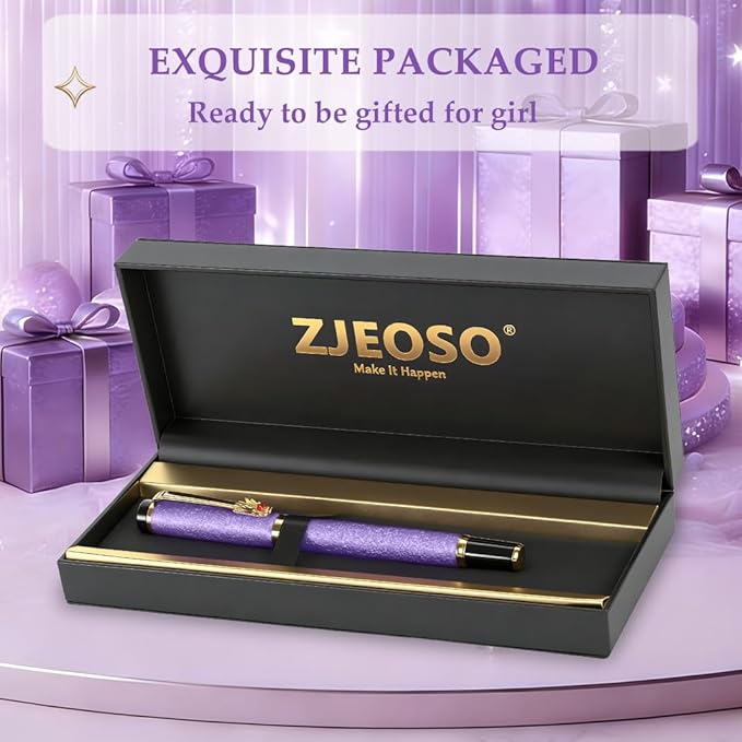 Luxury Pen,Best Luxury Ball Pen Gift Set for Women,Black Ink Fancy Pen Refillable for Executive Office,Professional,pretty pens,cool pens,Nice cute Designer Pen (Purple)