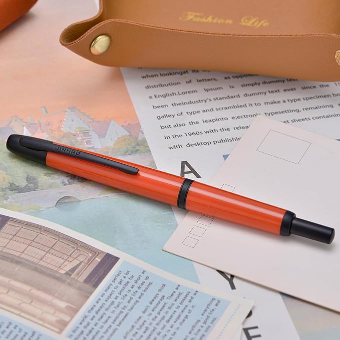 Jinhao 20 Press Retractable Fountain Pen Extra Fine Nib with Converter Resin Writing Gift Pen, Dark Red with Black Clip