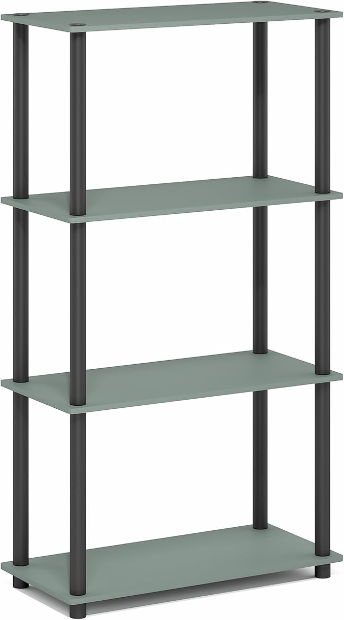 Furinno Turn-N-Tube Storage Shelves, 4-Tier Toolless Book Shelf, Corner Shelf, Open Shelves, for Organization and Storage, Living Room, Garage, Home Office, Sage Green