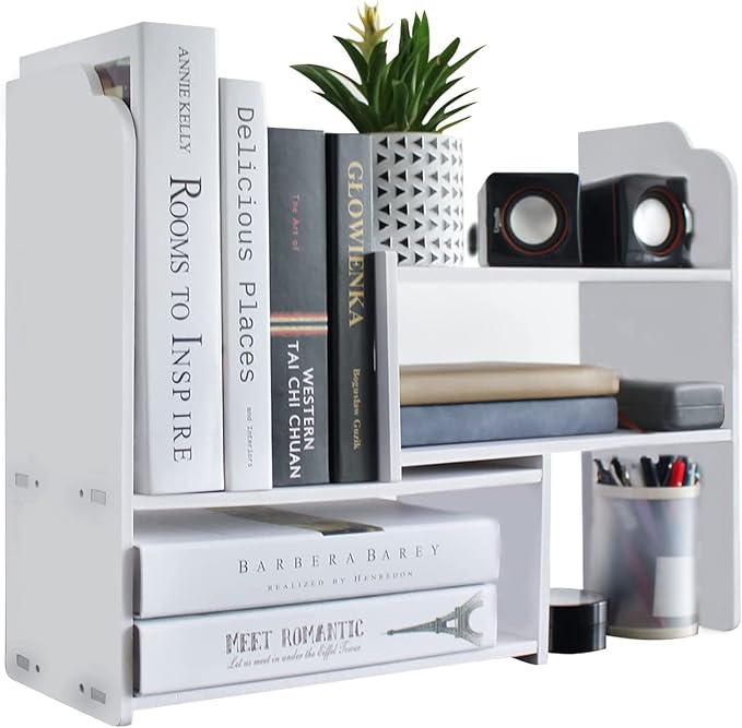 YGYQZ Adjustable Desktop Shelf Organizer, 3-Tier Expandable Desk Shelf, White