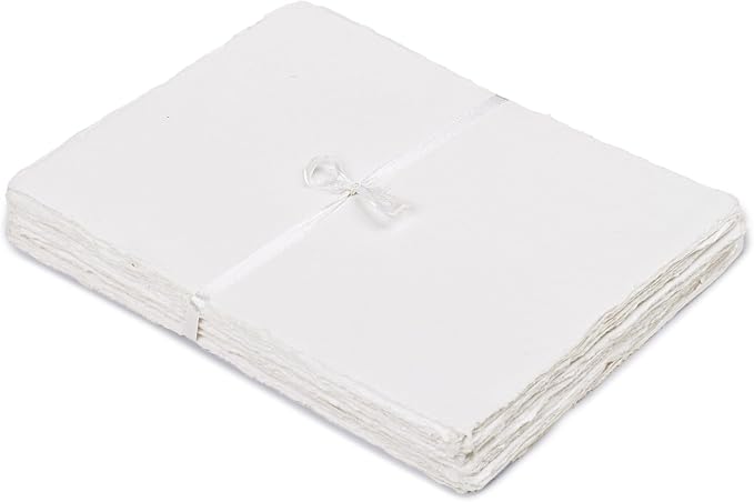 LEATHER VILLAGE Watercolor Paper - 9.5 X 12.5 inches, 50 Sheets - Mixed Media Watercolor Paper - 150 GSM Thick Deckle Edge Virgin Cotton Handmade Paper - White