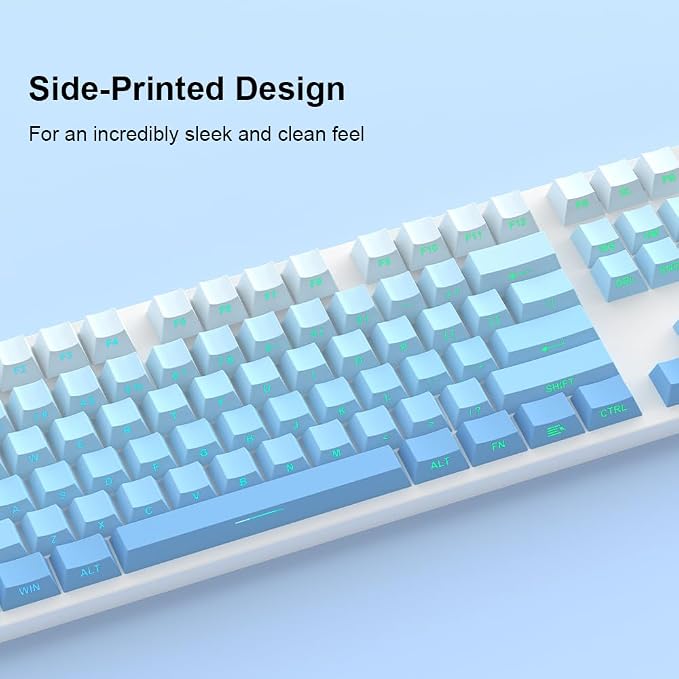 PBT Keycaps-Side Print Key Cap Set, Double Shot Shine Through Custom Key caps, Cherry Profile 133 Keys for Mechanical Keyboards Gradient Blue (Gradient Blue)
