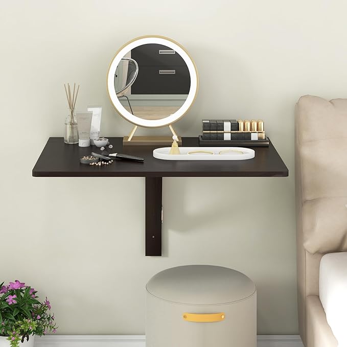 Tangkula 31.5" Wall Mounted Folding Desk, Drop-Leaf Floating Desk with Spacious Surface, Space-Saving Foldable Wall Table for Study, Bedroom, Bathroom, Balcony & Small Spaces