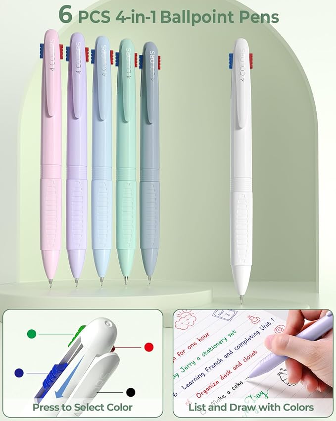 Four Candies 56 PCS Stationery Set, Cute Organizer with Supplies, 6 Multicolor Pens, 12 Pastel Highlighters, 5 Gel Pens Black Ink, 9 Mechanical Pencils for College Essentials Stuff (Green)