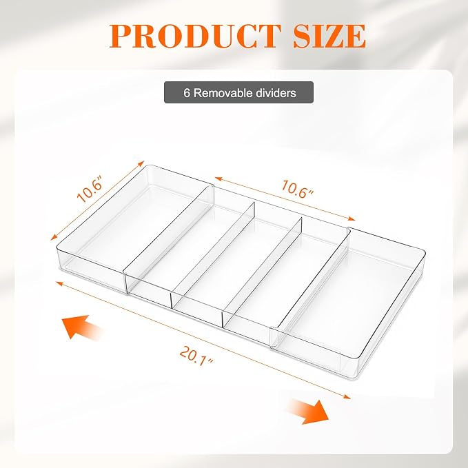 Briwooody 1 Pcs Large Expandable Acrylic Drawer Organizers, Grid Adjustable Drawer, Dividers Organizer for Desk, Makeup, Jewelry, Office, Kitchen Supplies (Clear,5 Compartments)