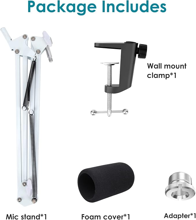 White Boom Arm for HyperX QuadCast S - White Mic Arm Compatible with Hyperx Quadcast White Microphone, Premium Microphone Boom Arm Stand by YOUSHARES