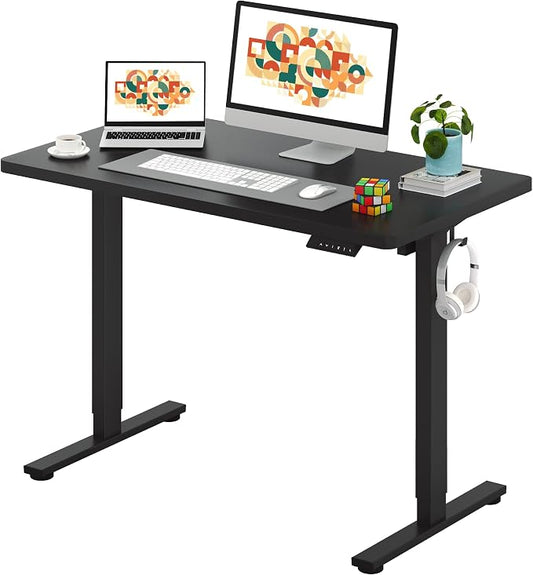 SANODESK One-Piece Electric Standing Desk, Seamless 48 x 24'' Ergonomic Height Adjustable Sit Stand Desk with Memory Presets for Home Office Computer Workstation, Black Frame/Black Top