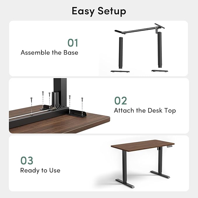 CubiCubi 48 x 24 Large One-Piece Standing Desk, Adjustable Height Electric Computer Home Office Sit Stand up Workstation, with 4 Memory Presets, Headphone Hook, Black Walnut
