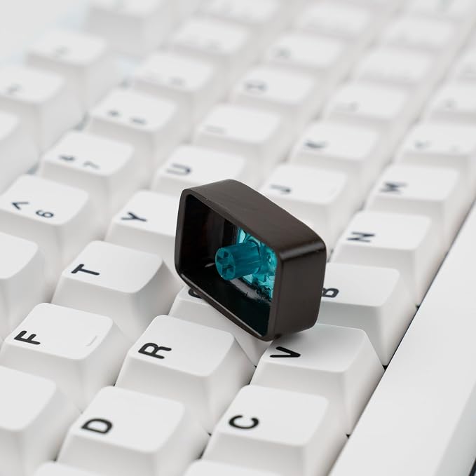 Retro TV Artisan Keycap, Transparent Turquoise Resin, 1.5U Size, Hand-Painted 3D Printed Design, Compatible with MX Switches, for Tab and Backslash Keys