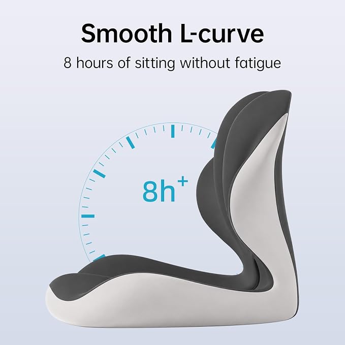 L-Shaped Seat Cushion, Memory Foam Chair Cushion with Raised Lumbar Support, Tailbone Cutout, Non-Slip Washable Cover for Office Chair, Car, Wheelchair, Gaming Chair