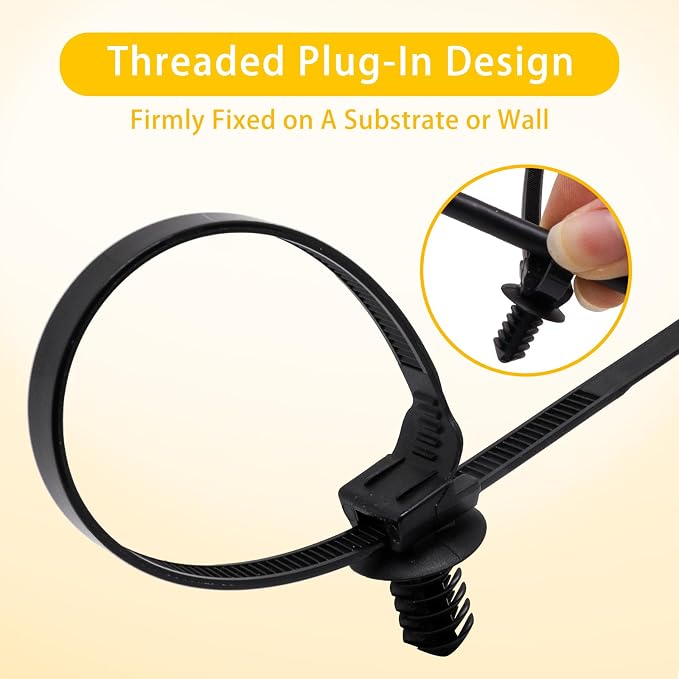 50 PCS Push Mount Zip Ties, 8.3 Inch Nylon Car Mount Wire Ties Snap in Cable Zip Ties, Black Push Mount Cable Ties Automotive Zip Ties Wire Harness Clips for Wire Tying (8.3" L x 0.2" W)