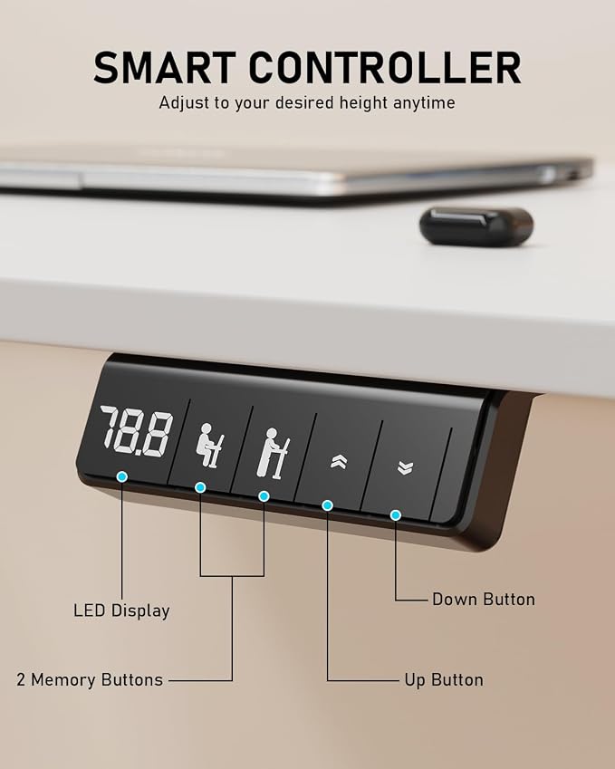 63" Electric Standing Desk Adjustable Height, Sit Stand up Desk for Home Office & Computer Workstation, 2 Memory Height Settings, Splice Board, 2 Hooks, White Frame/White Top