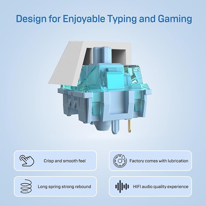 ELUTENG Ice Blue Mechanical Keyboard Switches 100 Pieces 48gf Tactile Switches for Gaming Mechanical Keyboards 5 Pins POM Stem Pre Lubed Key Switches Compatible with MX Mechanical Keyboard Switch Set