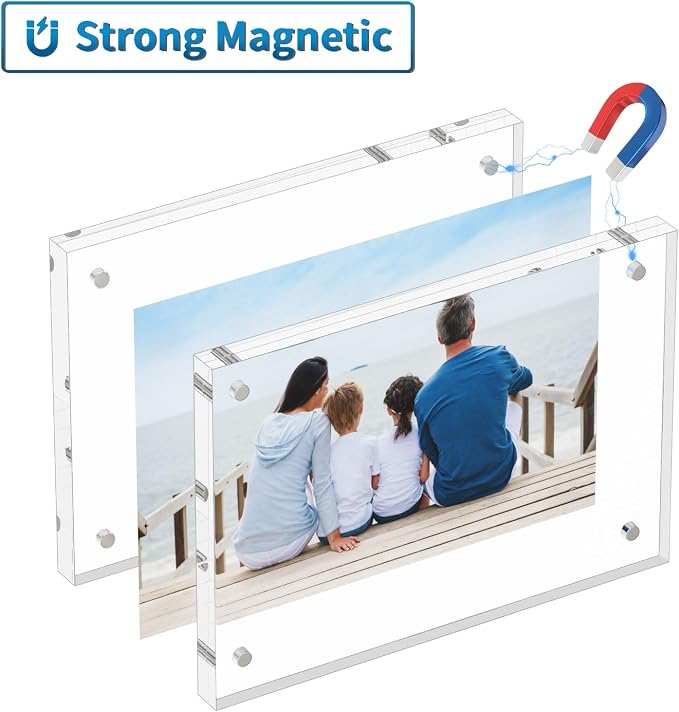 AITEE 6x8 Acrylic Picture Frames 3 Pack, Clear Picture Frames，20% Thicker | Freestanding Double Sided Magnetic Acrylic Lucite Frameless Transparent Square Frame Block Gift for Desktop Display