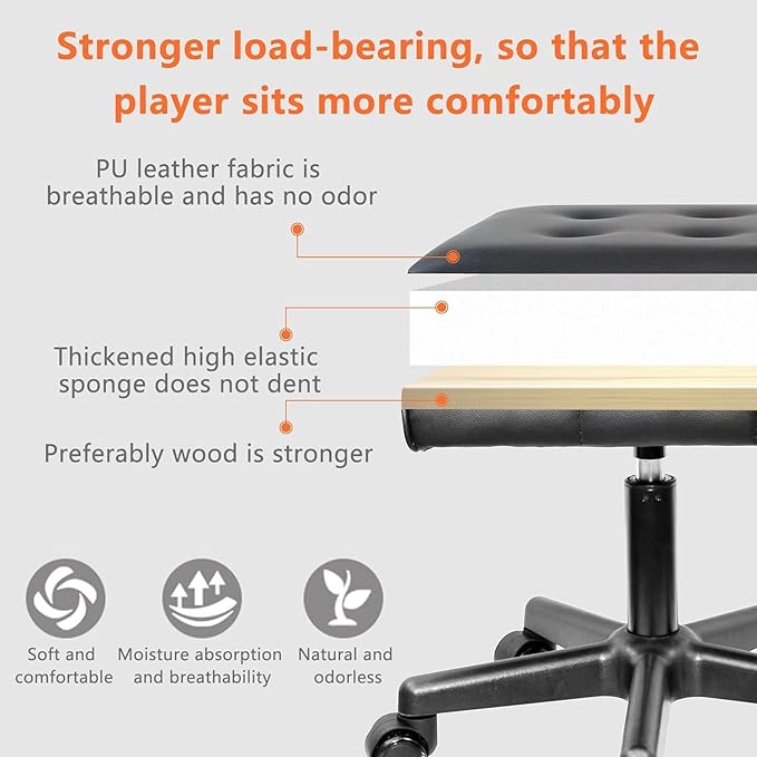 Footrest Under Desk Leg Rest Ottoman Adjustable Height Foot Stool with Wheels Leather Footrest for Home Office, Large (Black)