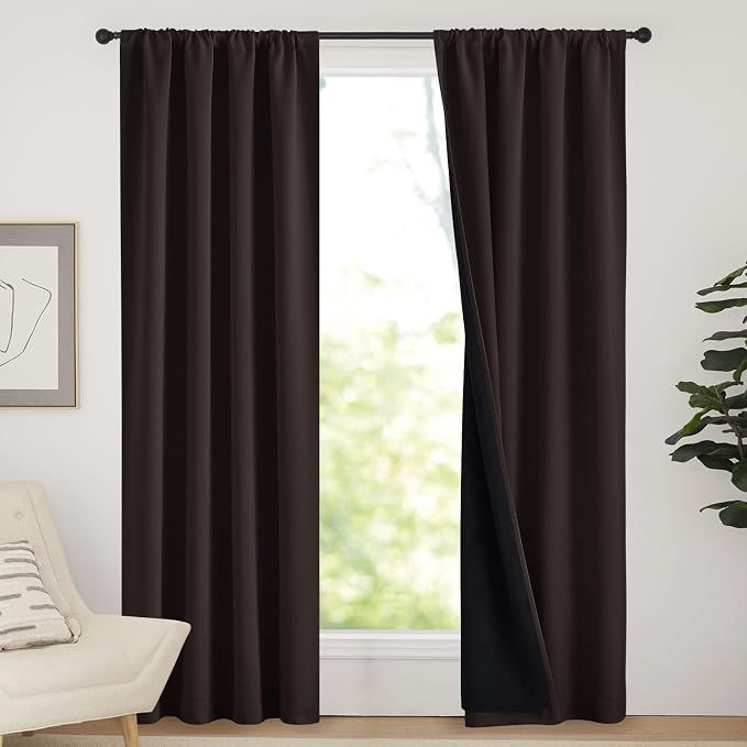 NICETOWN High End Thermal Curtains, Full Blackout Curtains 84 Inches Long for Dining Room, Soundproof Window Treatment Drapes for Hall Room, Brown, 42 inches Wide Per Panel, Set of 2 Panels