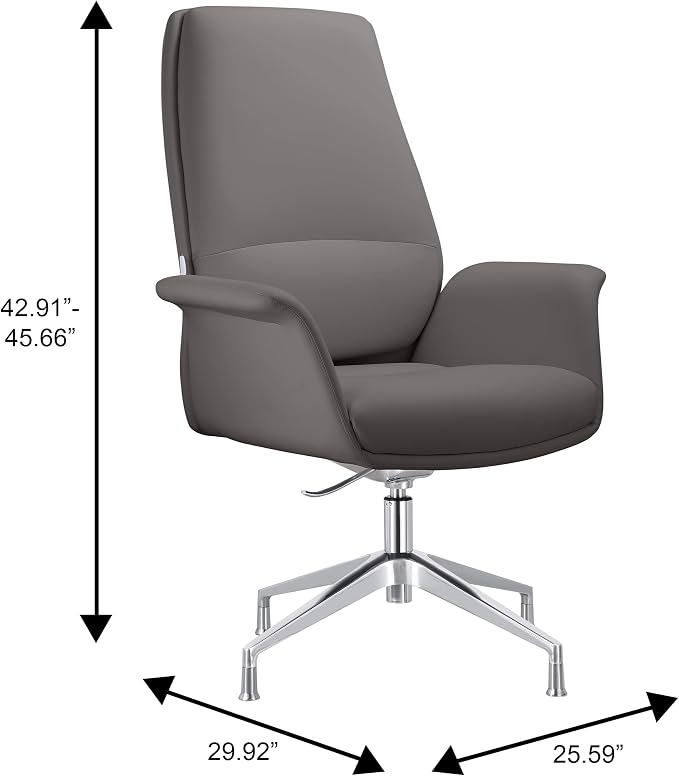 LeisureMod Mid-Century Modern Swivel Office Chair, Adjustable Height with Faux Leather Seat and Aluminum Frame (Grey, Set of 2)