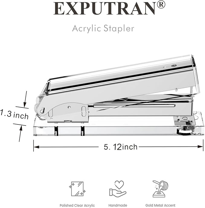 Acrylic Stapler,Clear and Silver-Tone Hardware, Beautiful Desk Accessory for Office Home or School,Takes Standard 24/6 or 26/6 Staples