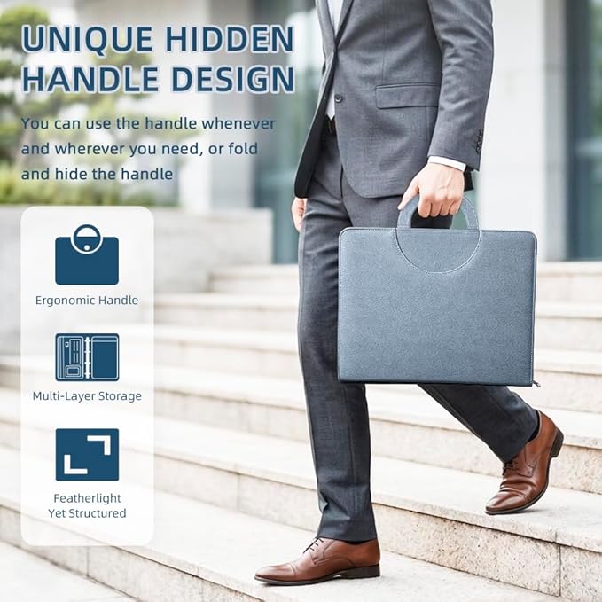 Zippered Padfolio Portfolio Binder, 40 Sleeves & Tablet Holder Case | Features 40 transparent sleeves, tablet pocket & writing pad. Textured leather for office & travel. Secure zipper closure.