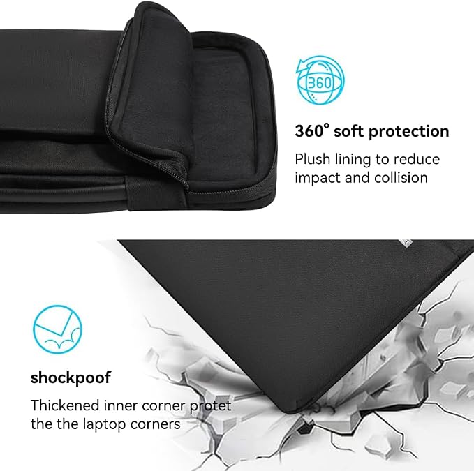 LANDICI 360°Laptop Sleeve Case 15.6 16 Inch Compatible with MacBook Pro 16 M1/M2/M3/M4 2019-2025, 15.6-16” Hp Dell Lenovo Acer Asus, Waterproof Computer Bag Cover with Handle, Black