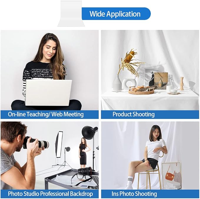 HEMMOTOP White Photo Backdrop, 6x9 ft Background for Photography, Seamless Screen for Photoshoot, Easter, Birthday Party, Video Recording, Photos, Projector (Backdrop Only)