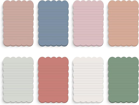 Eaasty 8 Pack Scalloped Aesthetic Sticky Notes Bulk Vintage Colors Cute Wavy Self Sticky Note Pads 4" x 6" Lined Note Pads for Back to School Office Supplies 240 Sheets