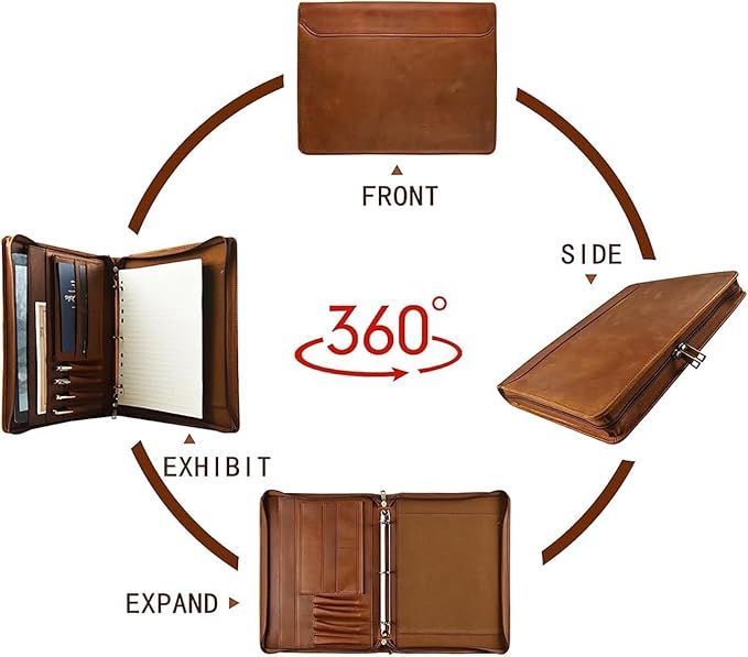 Personalized Genunie Leather Portfolio Binder, Customized Leather Portfolio for Men,Business Portfolio Organizer for A4 Size Notepad, Customized Gift