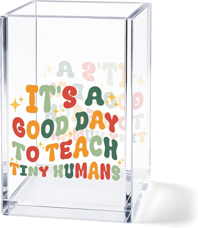 Teacher Acrylic Pen Holder Cup, Aesthetic Desk Decor, Inspirational Pencil Holder Organizer, Teacher Appreciation Gift for Women, Cute Office Desk Accessories