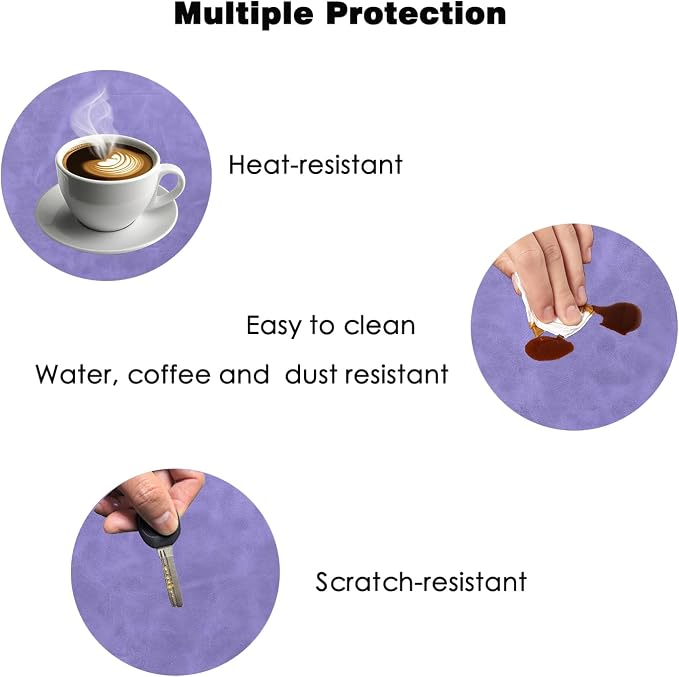 Soft Anti-Curl Faux PU Desk Mat 23.6"x13.8", Waterproof Heat Safe Non-Slip Vintage Desk Pad, Stitched Edge Wipeable Tear Resistant Desktop Protector for Work from Home Office (Purple)