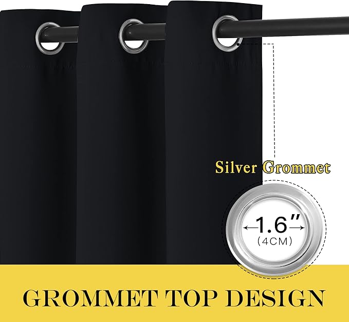 NICETOWN Black Blackout Curtain 108 inches Long - Grommet Chic Thermal Insulated Solid Blackout Curtain Drape for Living Room/Bedroom, W52 x L108, 1 Panel