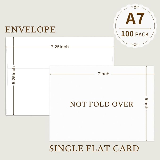 Goefun Blank Note Cards (Not Folded) and Envelopes 5 x 7 Flat Cardstock and A7 Envelopes Self Seal 100 Pack for Wedding, Invitations, DIY Postcards, Thank You Cards & All Occasion
