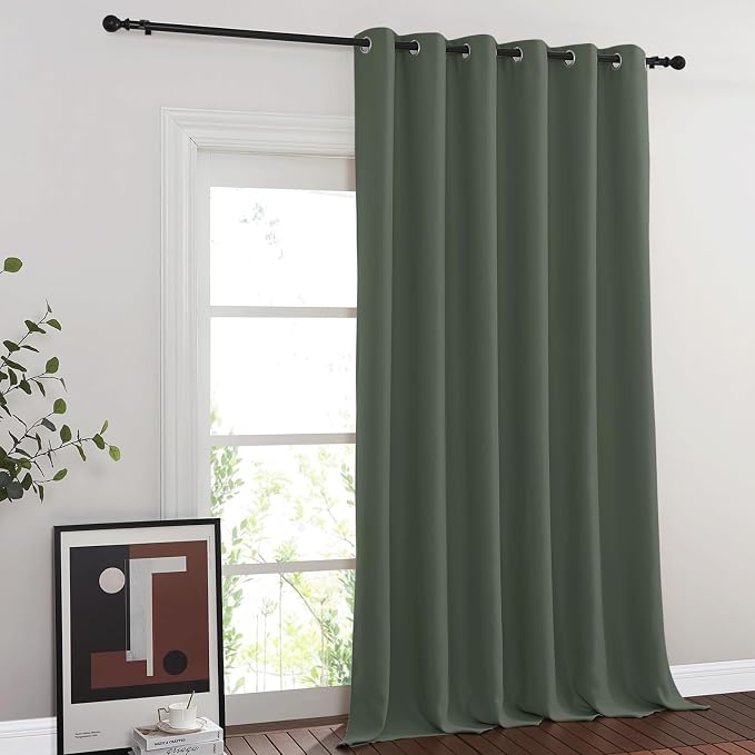 NICETOWN Blackout 108 inch Curtain for Sliding Glass Door, Grommet Wide Window Treatment Room Divider Sound Reducing Privacy Drape for Bedroom, W80 x L108, Dark Mallard, 1 Panel