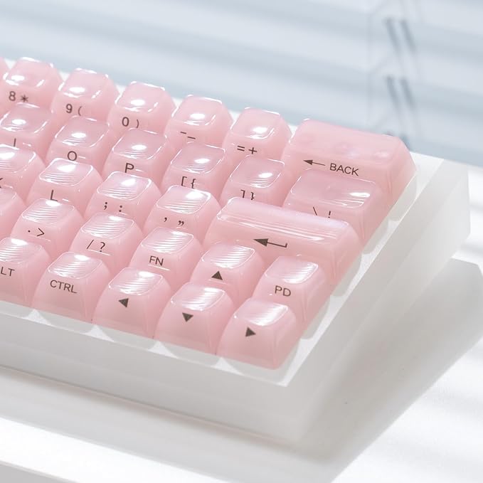 Crystal Transparent Keycaps, Pink PC MDA Profile, 115 Keys Custom Set for Cherry MX Mechanical Gaming Keyboards, RGB Compatible (Pink Side Printed)