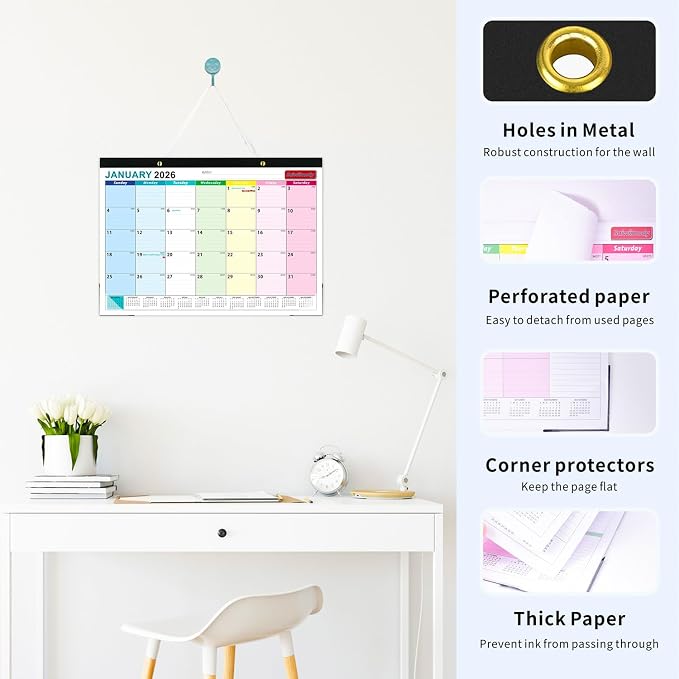 Desk Calendar 2026 with Stickers 18 Months Calendar Runs from January 2026 to June 2027 Large 17 x 12 inch Desktop or Wall Monthly Calendar Planner for Schedule Organization, Colorful