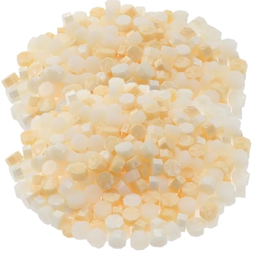 Wax Seal Kit with Warmer, ONWINPOR 300pcs Sealing Wax Beads in 3 Colors, Non-Slip Spoon, Candles for Envelopes, Stamp Letter Seal,Wedding Invitations (Pearl White Mix)
