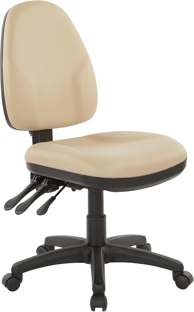 Office Star Ergonomic Dual Function Office Task Chair with Adjustable Padded Back and Built-in Lumbar Support, Armless, Dillon Buff Fabric