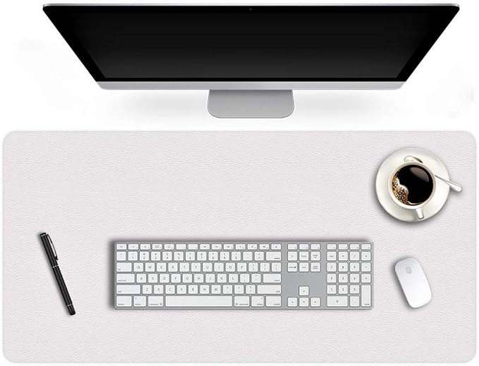 17 X 36 Inch Office Desk Pad Table Protector on Top of Desks PU Leather Desk Blotter Laptop Computer Gaming Under Keyboard Mouse Pad Waterproof Writing Mat Desktop Cover for Women Men Kids Girls White