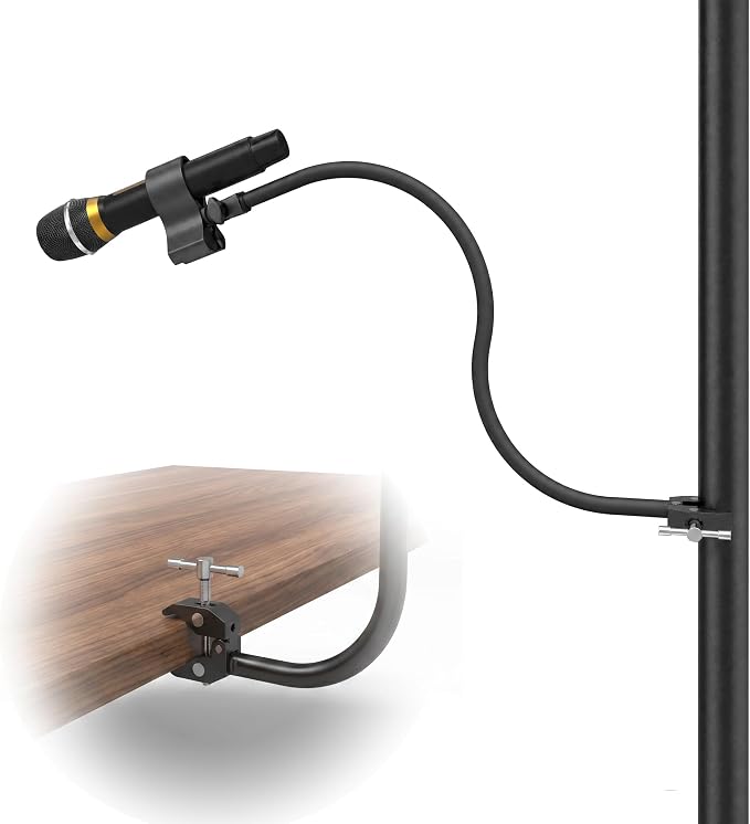 Kereal Microphone Stand Arm Gooseneck 22” Extender Mic Clip With 1/4" to 3/8" Adapter Mount & Metal Crab Clamp,Mic Holder For Podium,Kick Drum,Compatible with Fifine,Shure,Blue,Snowball,AT2020,Razer